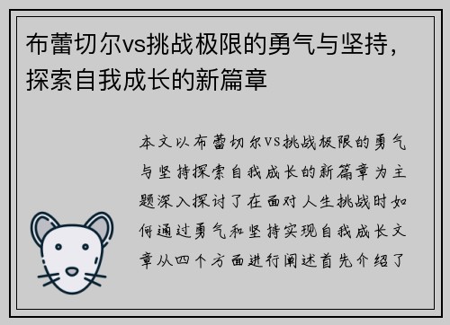 布蕾切尔vs挑战极限的勇气与坚持，探索自我成长的新篇章