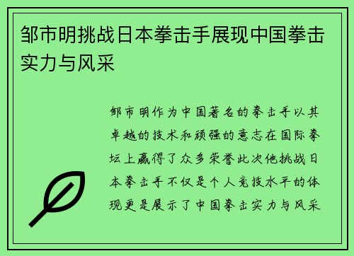 邹市明挑战日本拳击手展现中国拳击实力与风采